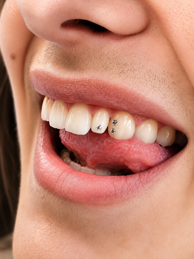 Detalle de gema dental colocada por el equipo de Bendito Querer