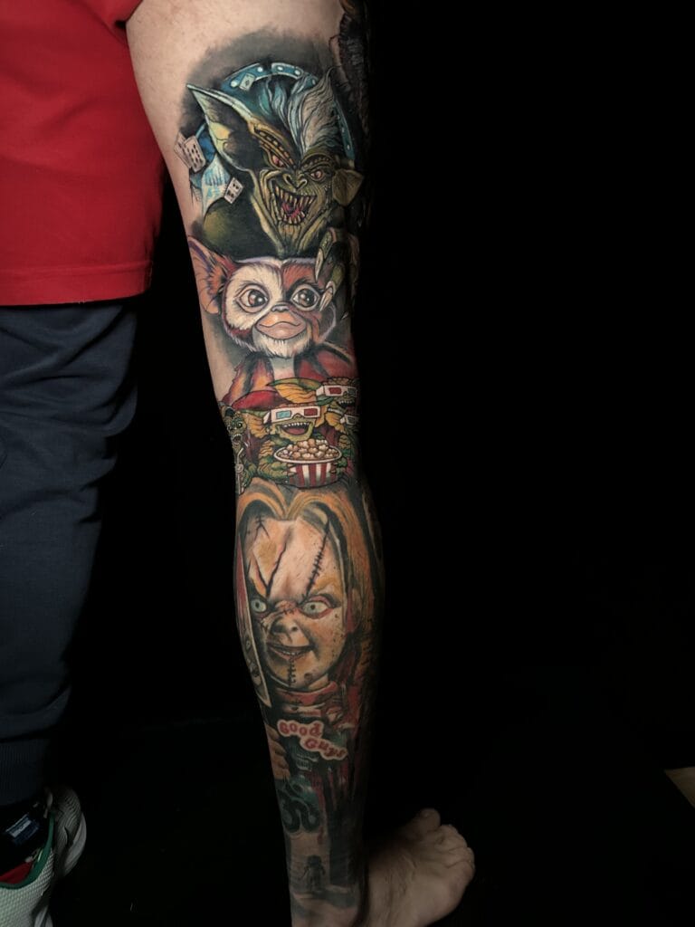 Brazo completo tatuado a color en Bendito Querer, estudio de tatuajes en La Laguna, Tenerife